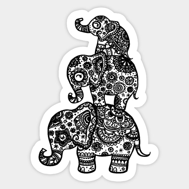Elephant Family in Black Sticker by Lil-Salt